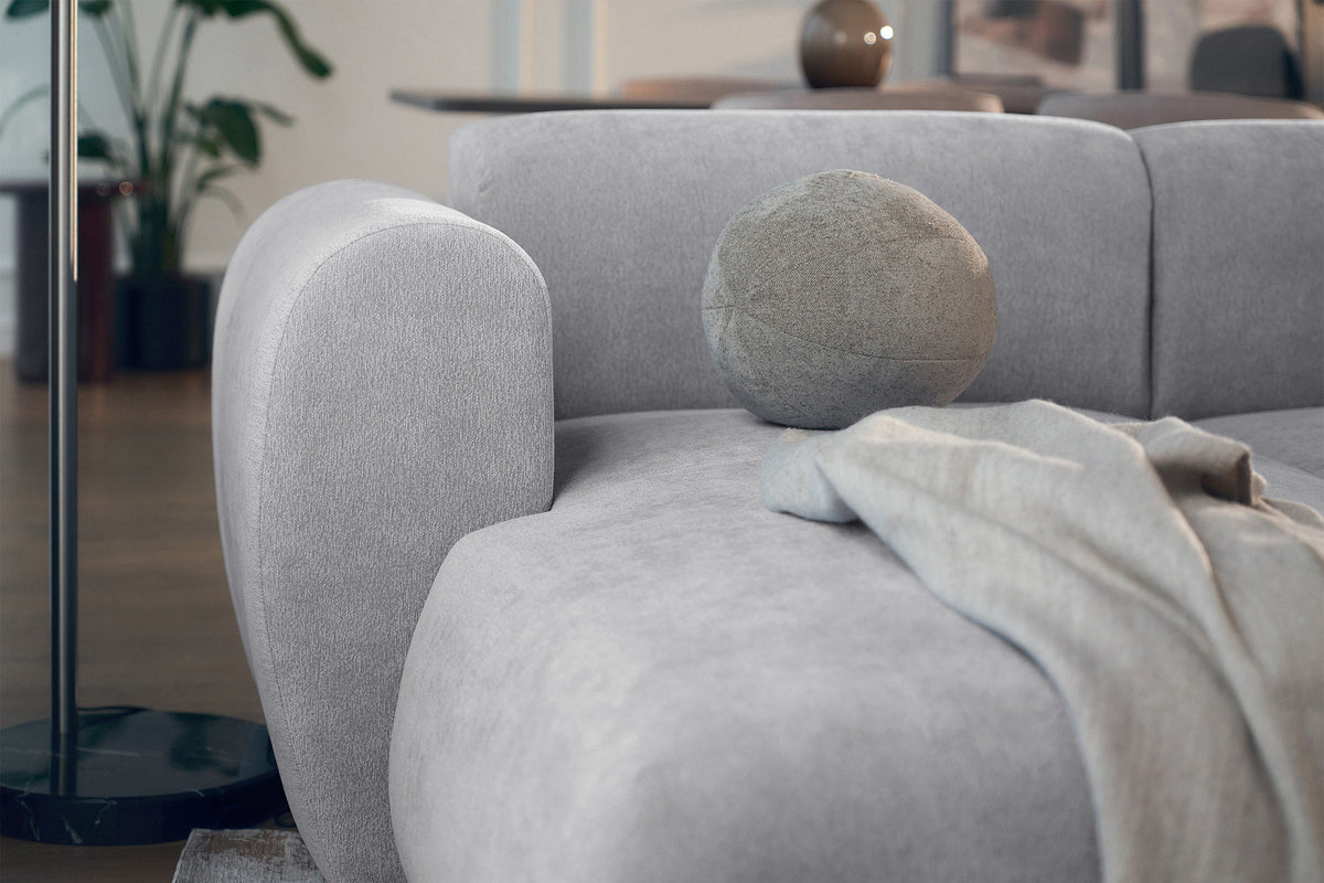 Canapé d'angle gauche Emia avec fonction couchage, tissu chenille gris
