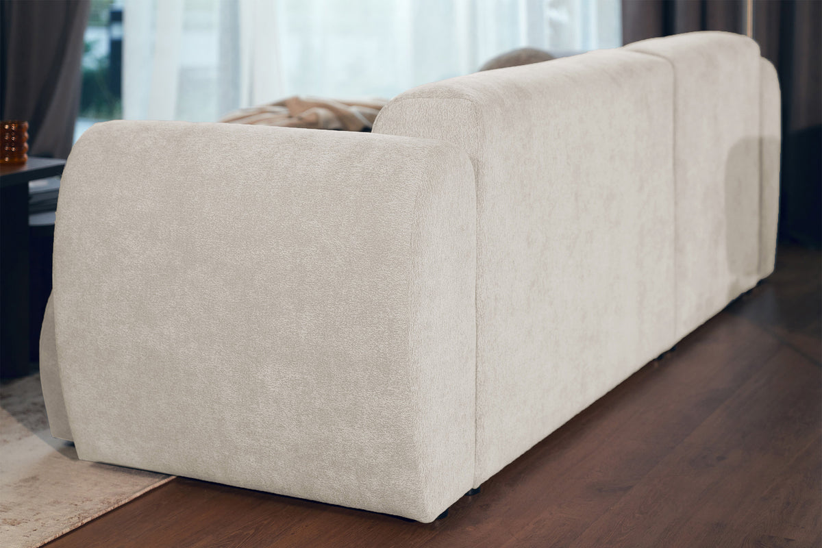 Canapé d'angle gauche Emia avec fonction couchage, tissu chenille beige