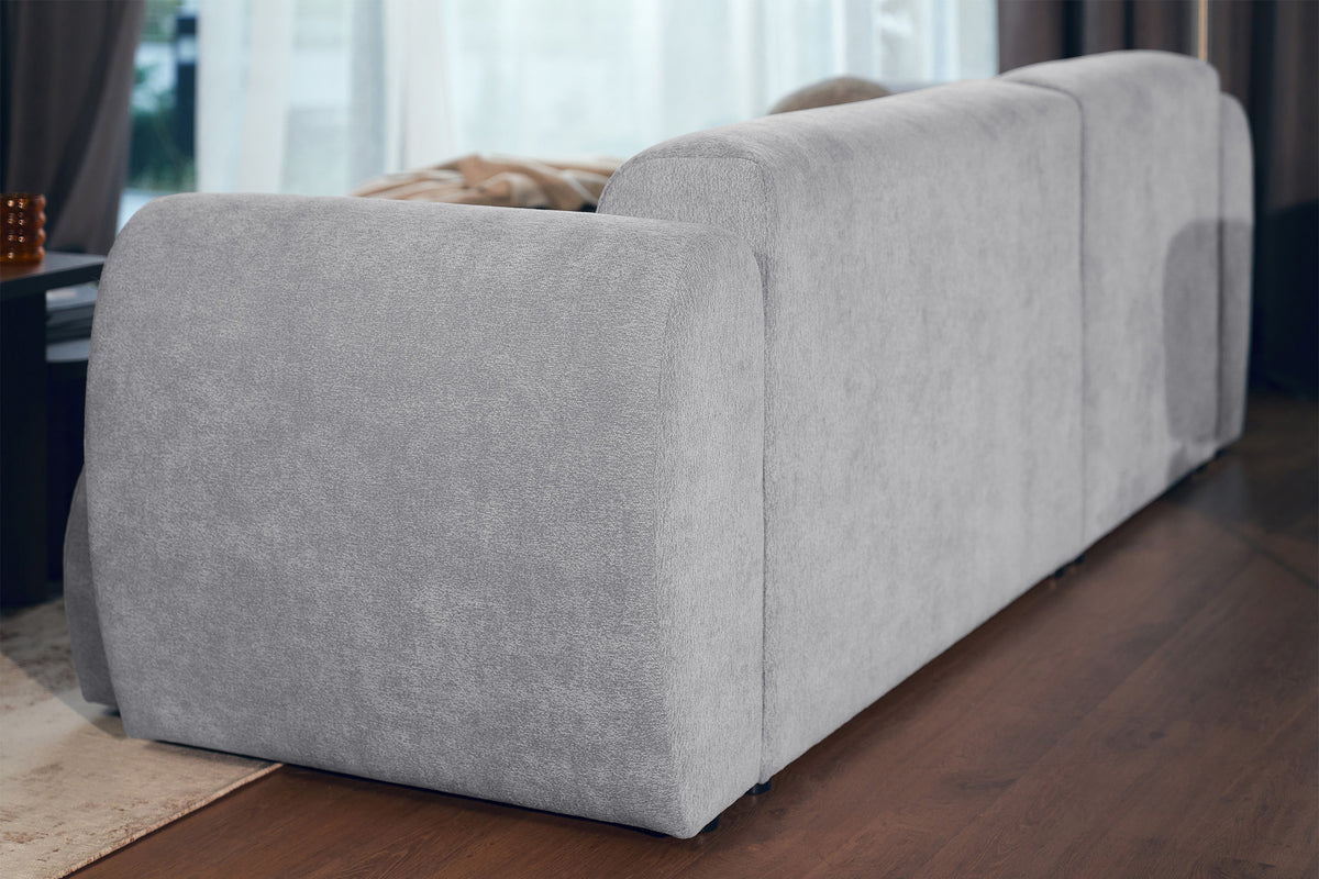 Canapé d'angle gauche Emia avec fonction couchage, tissu chenille gris