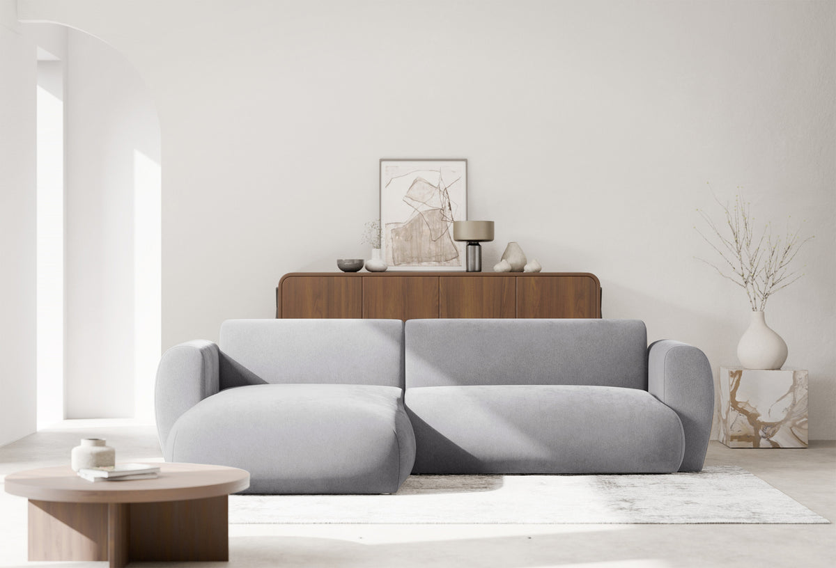 Canapé d'angle gauche Emia avec fonction couchage, tissu chenille gris