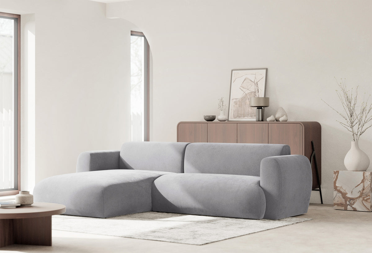 Canapé d'angle gauche Emia avec fonction couchage, tissu chenille gris