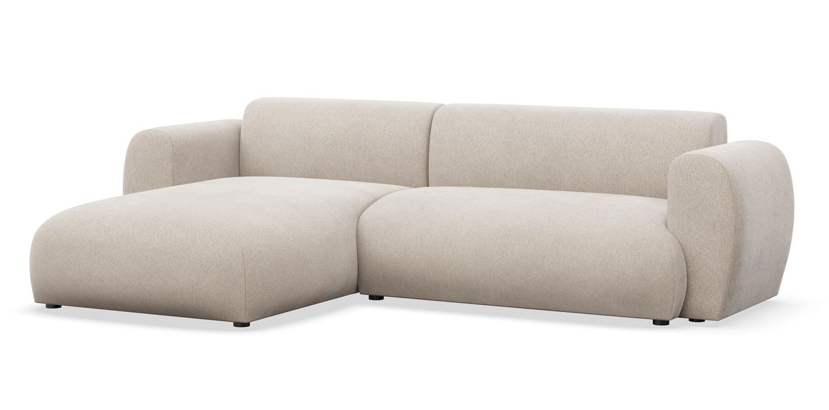 Canapé d'angle gauche Emia avec fonction couchage, tissu chenille beige