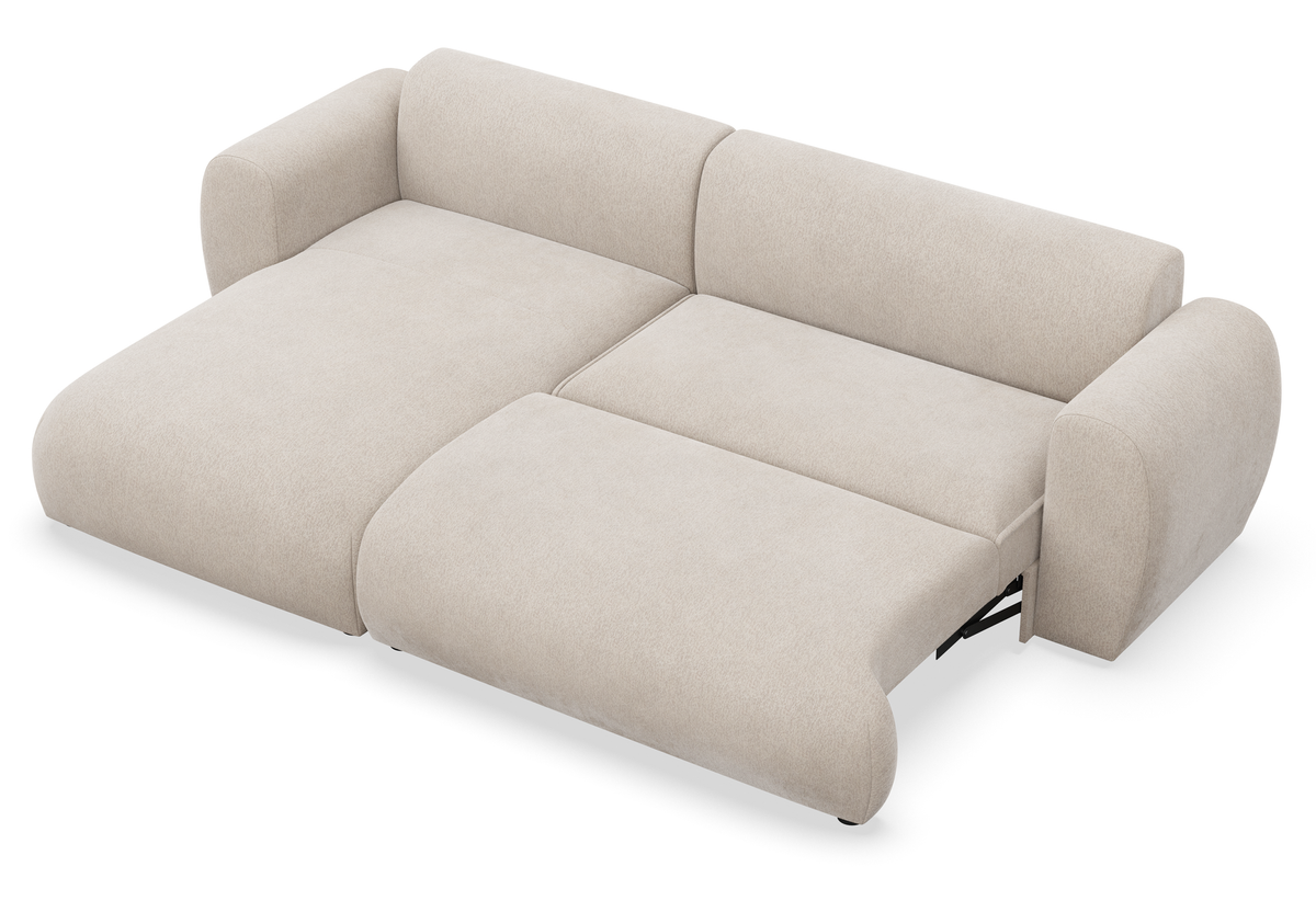Canapé d'angle gauche Emia avec fonction couchage, tissu chenille beige