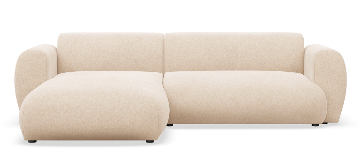Canapé d'angle avec fonction couchage Emia en L, côté gauche, en chenille beige clair