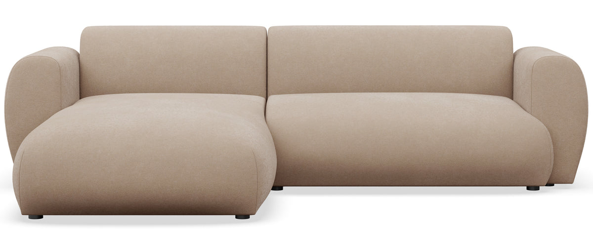 Ecksofa mit Schlafunktion Emia, L-förmig, linksseitig, beige, pflegeleichter Chenillestoff