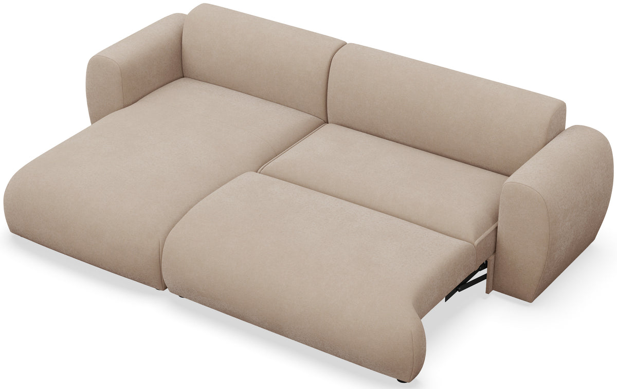 Canapé d'angle gauche Emia avec fonction couchage, beige en chenille facile à nettoyer