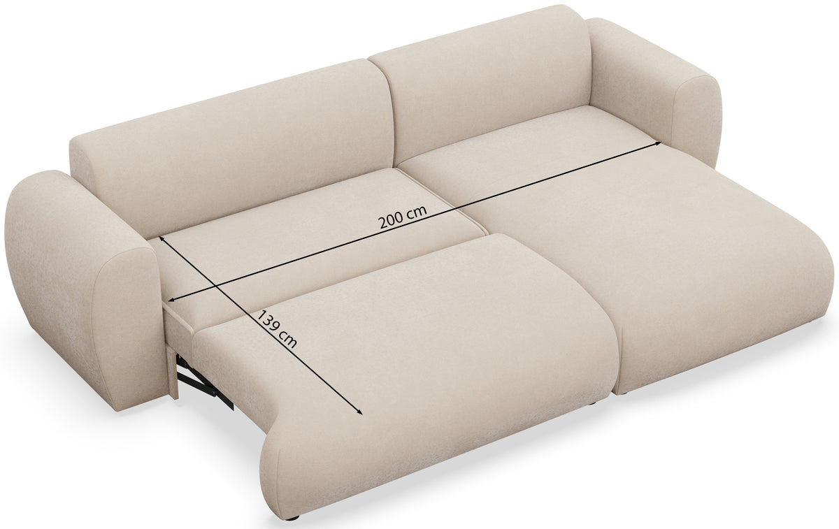 Ecksofa mit Schlaffunktion Emia, L-Form, rechtsseitig, beige, pflegeleichter Chenillestoff