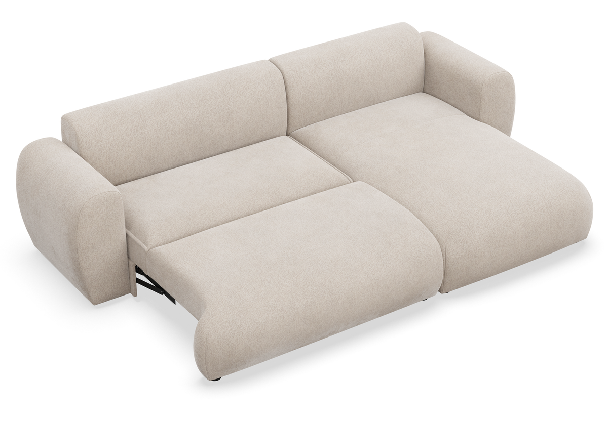 Canapé d'angle droit Emia avec fonction couchage, en chenille beige
