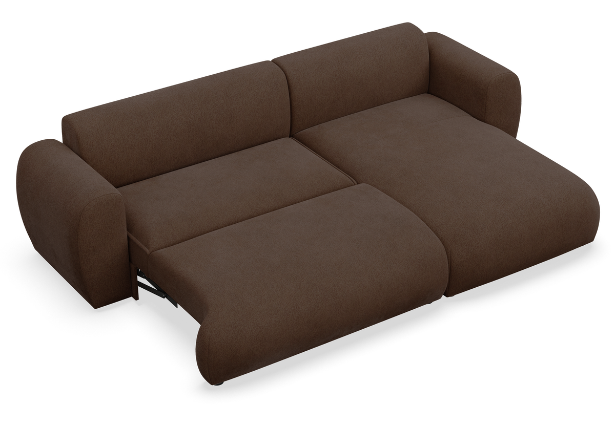 Ecksofa mit Schlaffunktion Emia, L-förmig, rechtsseitig, brauner Chenille-Bezug