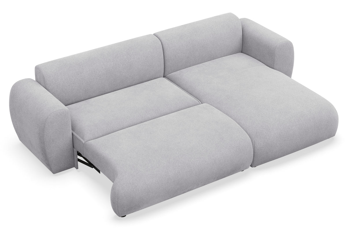 Canapé d'angle droit Emia avec fonction couchage, tissu chenille gris