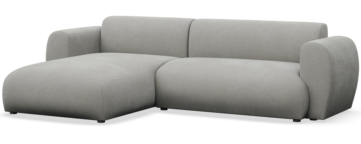 Canapé d'angle Emia L gauche avec fonction couchage, tissu chenille gris clair facile à nettoyer