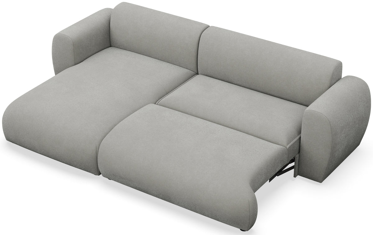 Canapé d'angle Emia L gauche avec fonction couchage, tissu chenille gris clair facile à nettoyer