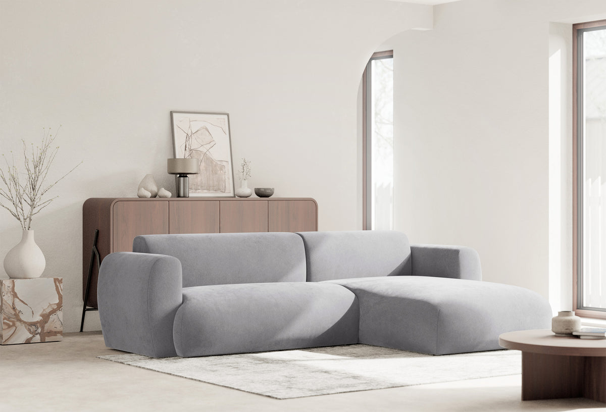 Canapé d'angle droit Emia avec fonction couchage, tissu chenille gris