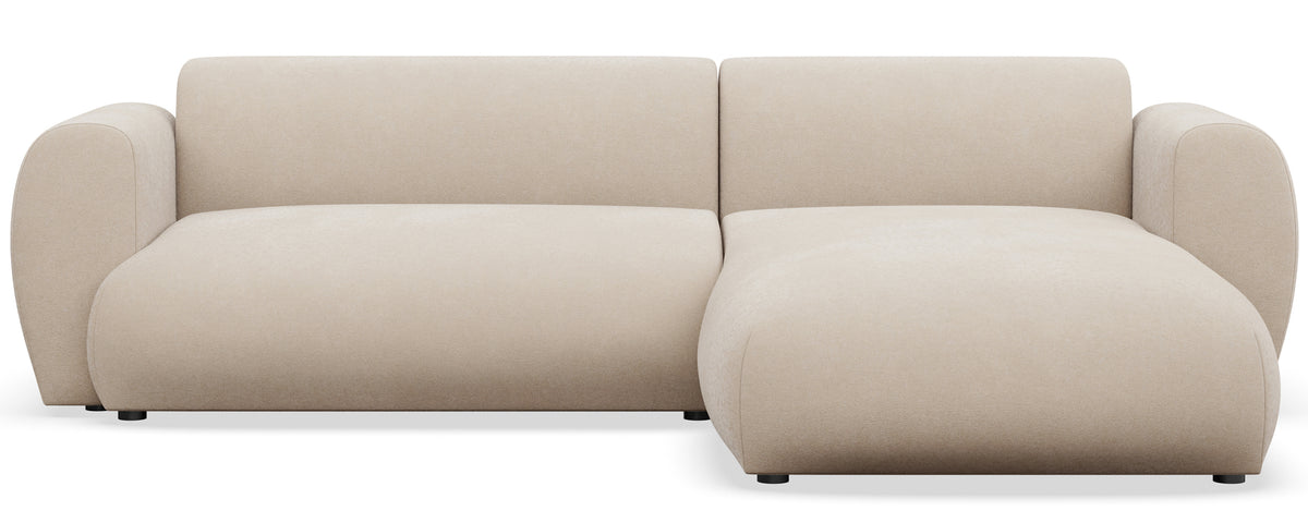 Canapé d'angle Emia avec fonction couchage, forme en L, côté droit, en tissu chenille crème facile d'entretien