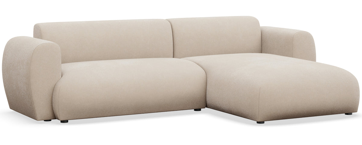 Ecksofa mit Schlaffunktion Emia, L-förmig, rechtsseitig, cremefarben, pflegeleichter Chenillebezug