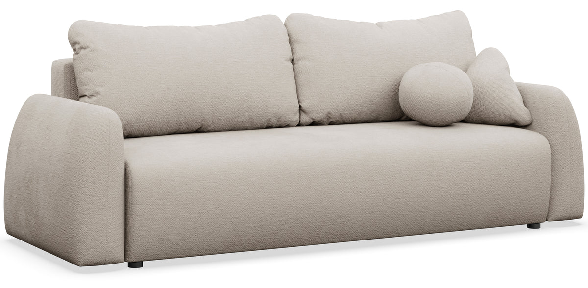Canapé convertible 3 places Nubelle avec coffre, tissu chenille hydrofuge beige clair