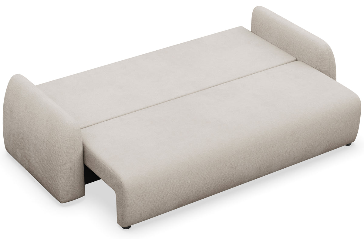 Canapé convertible 3 places Nubelle avec coffre, tissu chenille hydrofuge beige clair