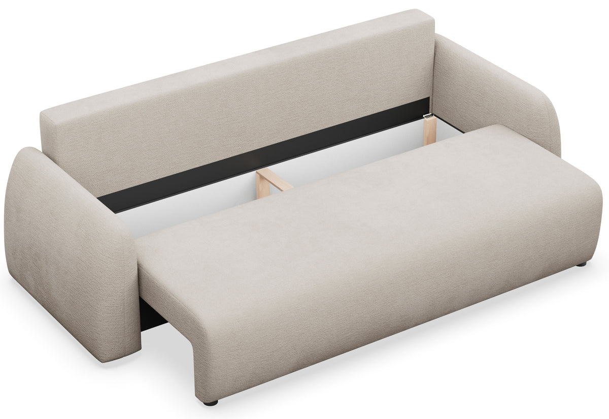 Canapé convertible 3 places Nubelle avec coffre, tissu chenille hydrofuge beige clair