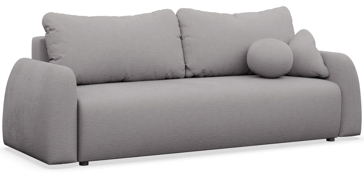 Dreisitziges ausklappbares Sofa Nubelle mit Stauraum, grauer hydrophober Chenillestoff