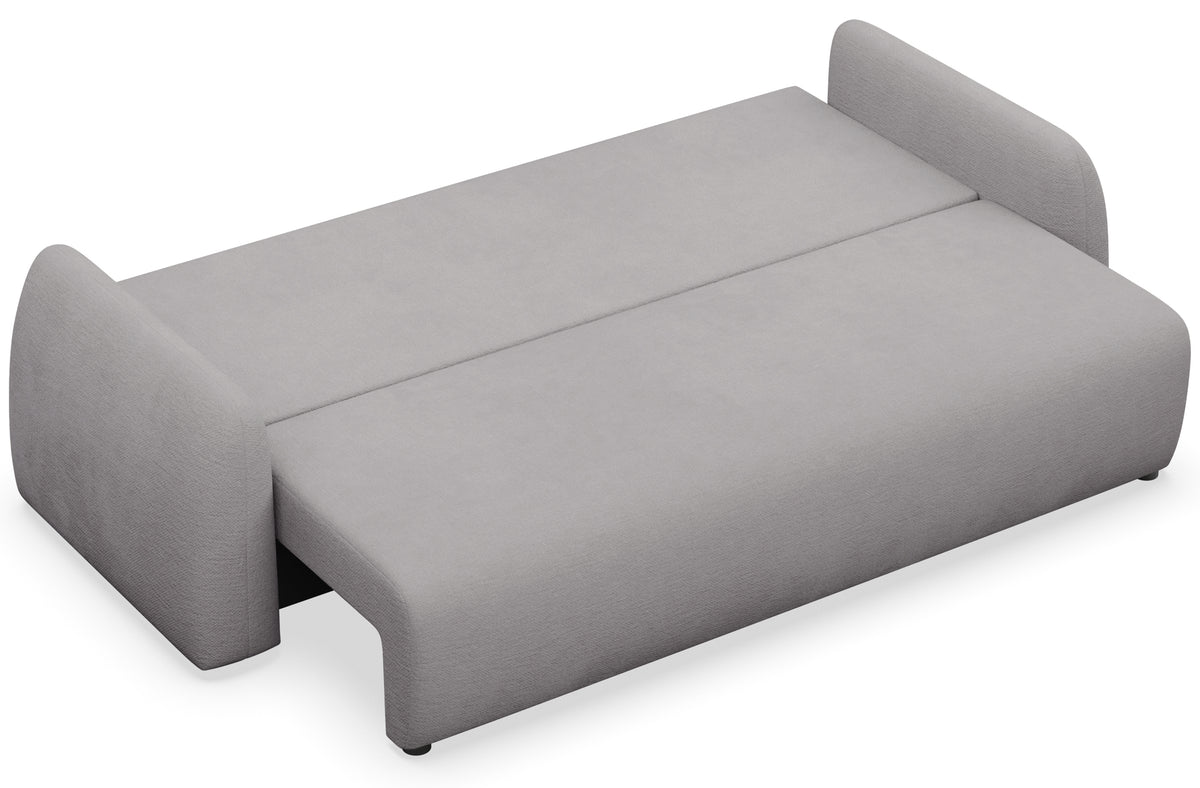 Dreisitziges ausklappbares Sofa Nubelle mit Stauraum, grauer hydrophober Chenillestoff