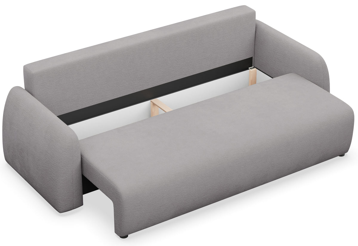 Dreisitziges ausklappbares Sofa Nubelle mit Stauraum, grauer hydrophober Chenillestoff