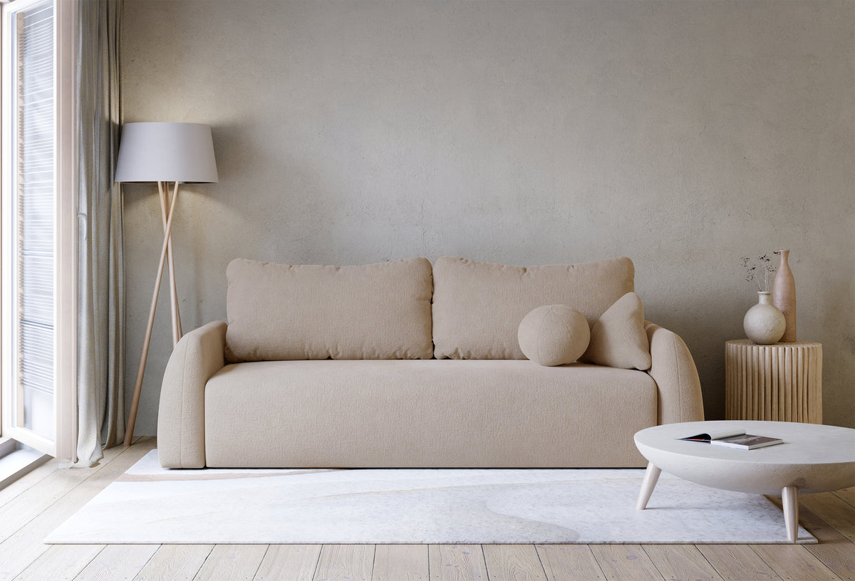 Drei-Sitzer-Schlafsofa Nubelle mit Stauraum, beige, hydrophobes Chenille