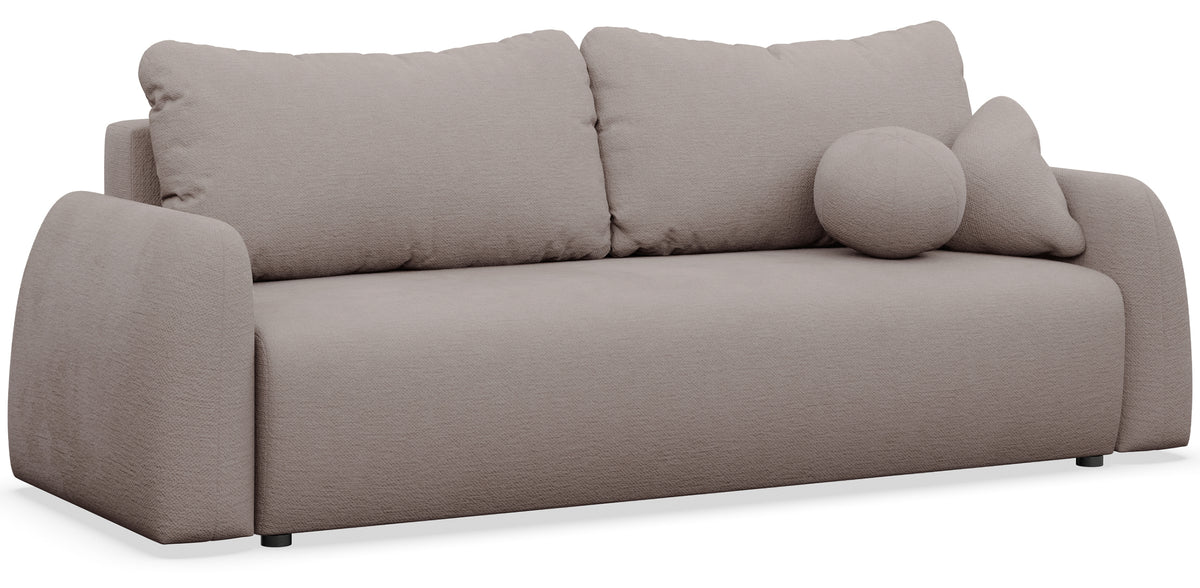 Canapé convertible 3 places Nubelle avec rangement, tissu chenille hydrofuge beige foncé