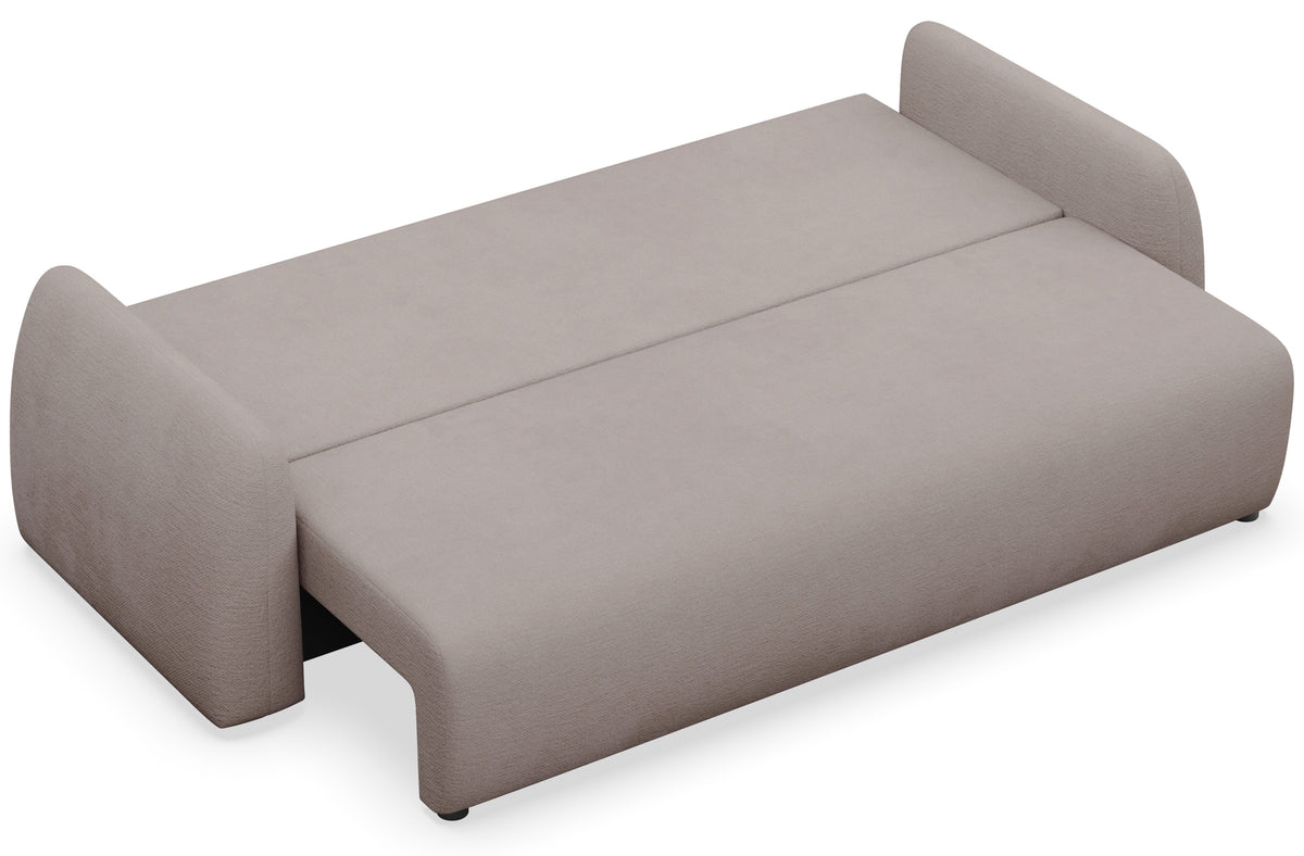 Canapé convertible 3 places Nubelle avec rangement, tissu chenille hydrofuge beige foncé