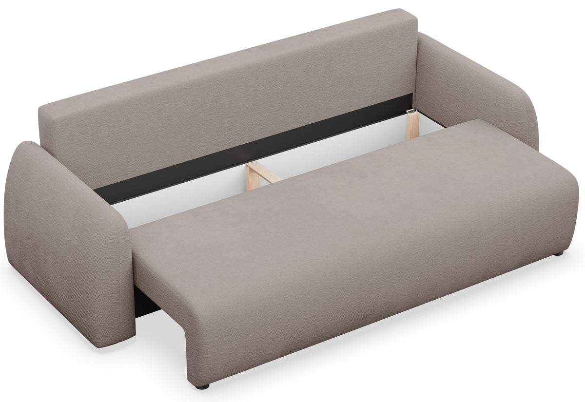 Canapé convertible 3 places Nubelle avec rangement, tissu chenille hydrofuge beige foncé