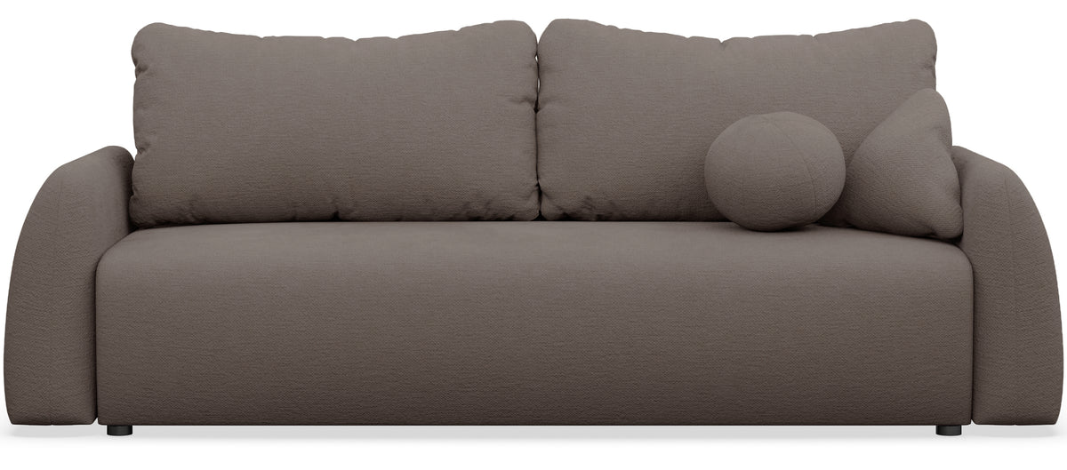 Dreisitziges ausklappbares Sofa Nubelle mit Stauraum, braunes hydrophobes Chenille