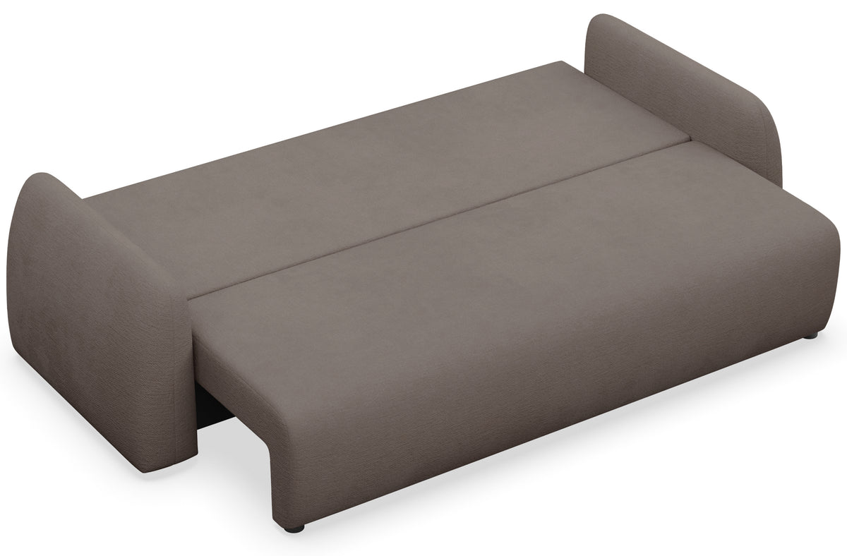 Dreisitziges ausklappbares Sofa Nubelle mit Stauraum, braunes hydrophobes Chenille