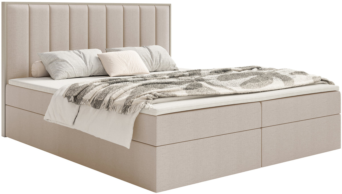 Lit continental 180x200 cm Togents avec rangements et surmatelas beige chenille hydrofuge