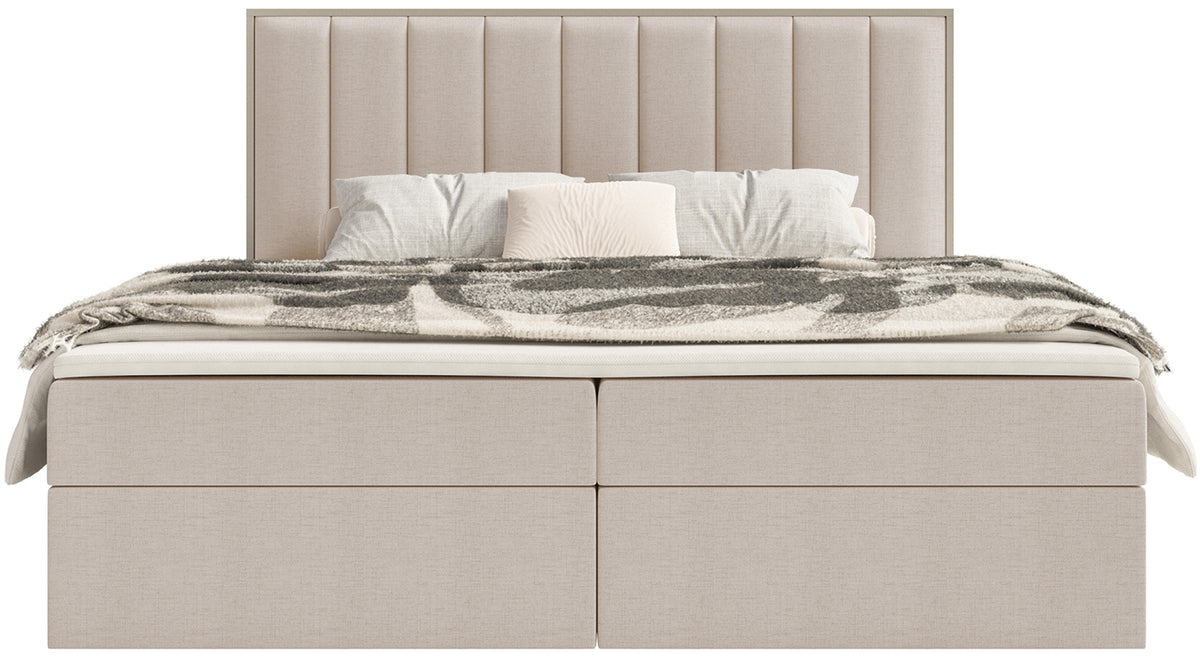 Lit continental 180x200 cm Togents avec rangements et surmatelas beige chenille hydrofuge