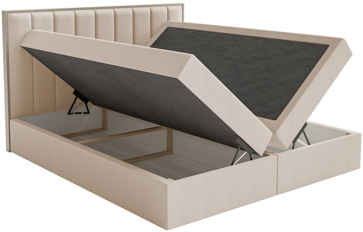Lit continental 180x200 cm Togents avec rangements et surmatelas beige chenille hydrofuge