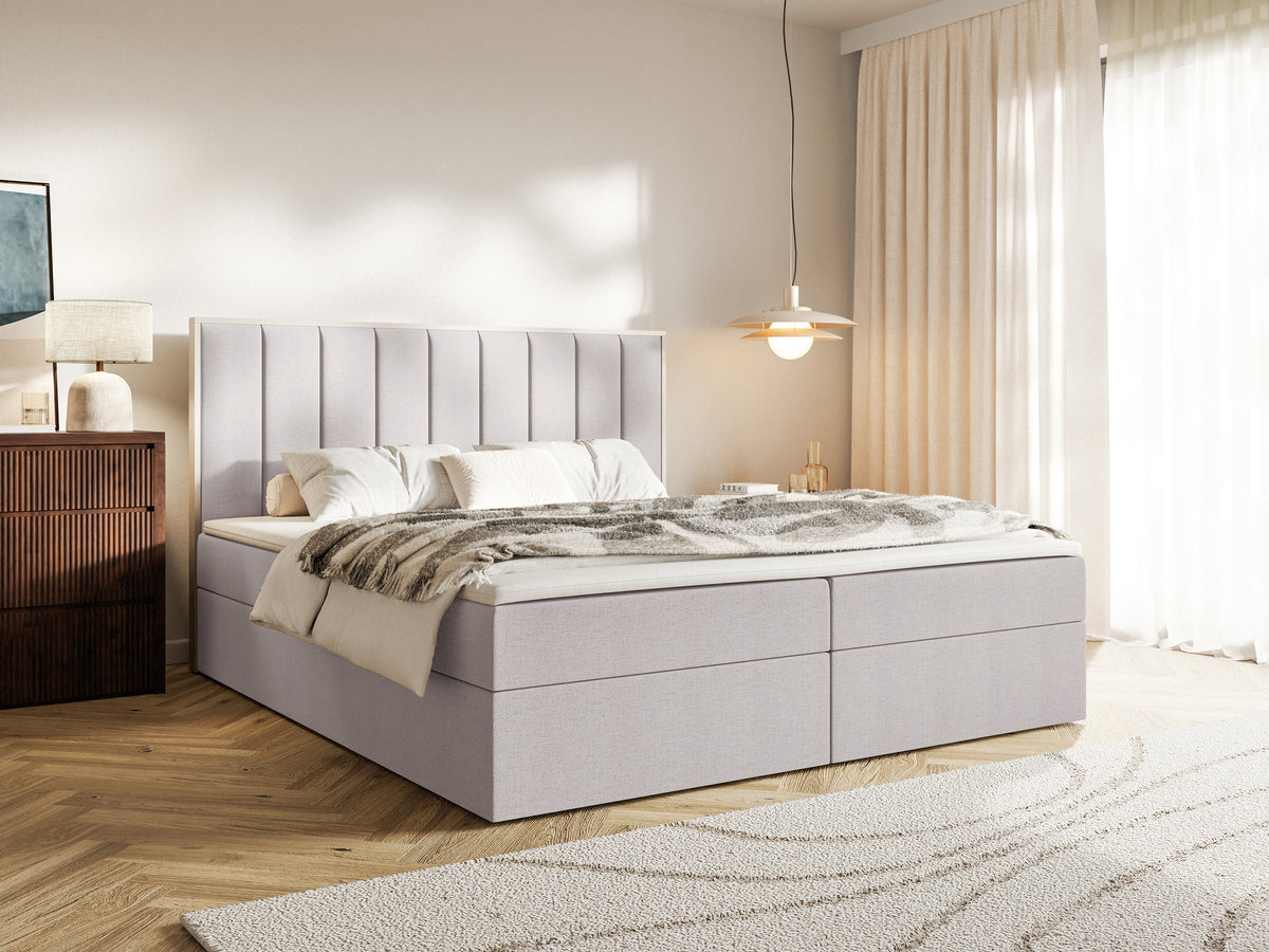 Kontinentalbett 160x200 cm Togents mit Stauraum und Topper, grauer hydrophober Chenillestoff