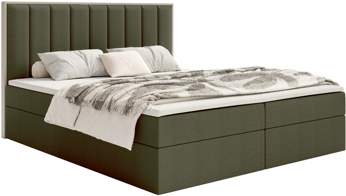 Lit continental 180x200 cm Togents avec rangements et surmatelas en chenille hydrofuge vert foncé