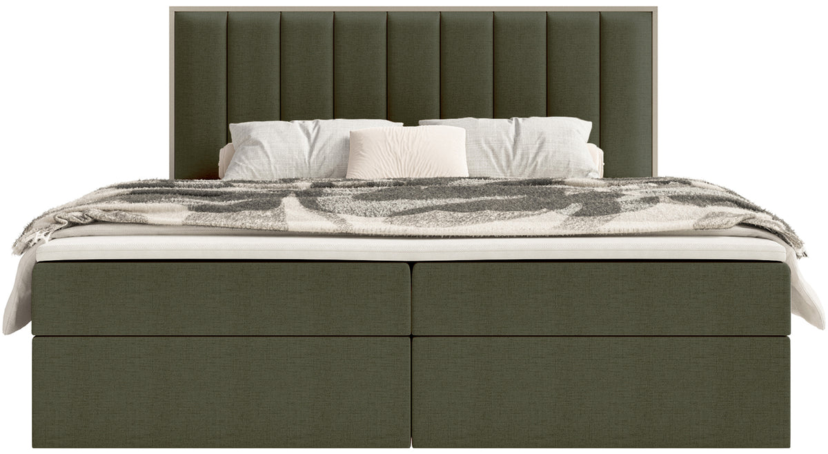 Lit continental 180x200 cm Togents avec rangements et surmatelas en chenille hydrofuge vert foncé