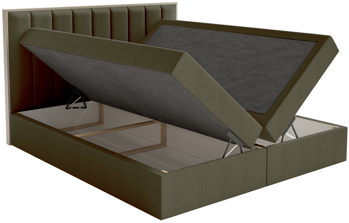Lit continental 180x200 cm Togents avec rangements et surmatelas en chenille hydrofuge vert foncé