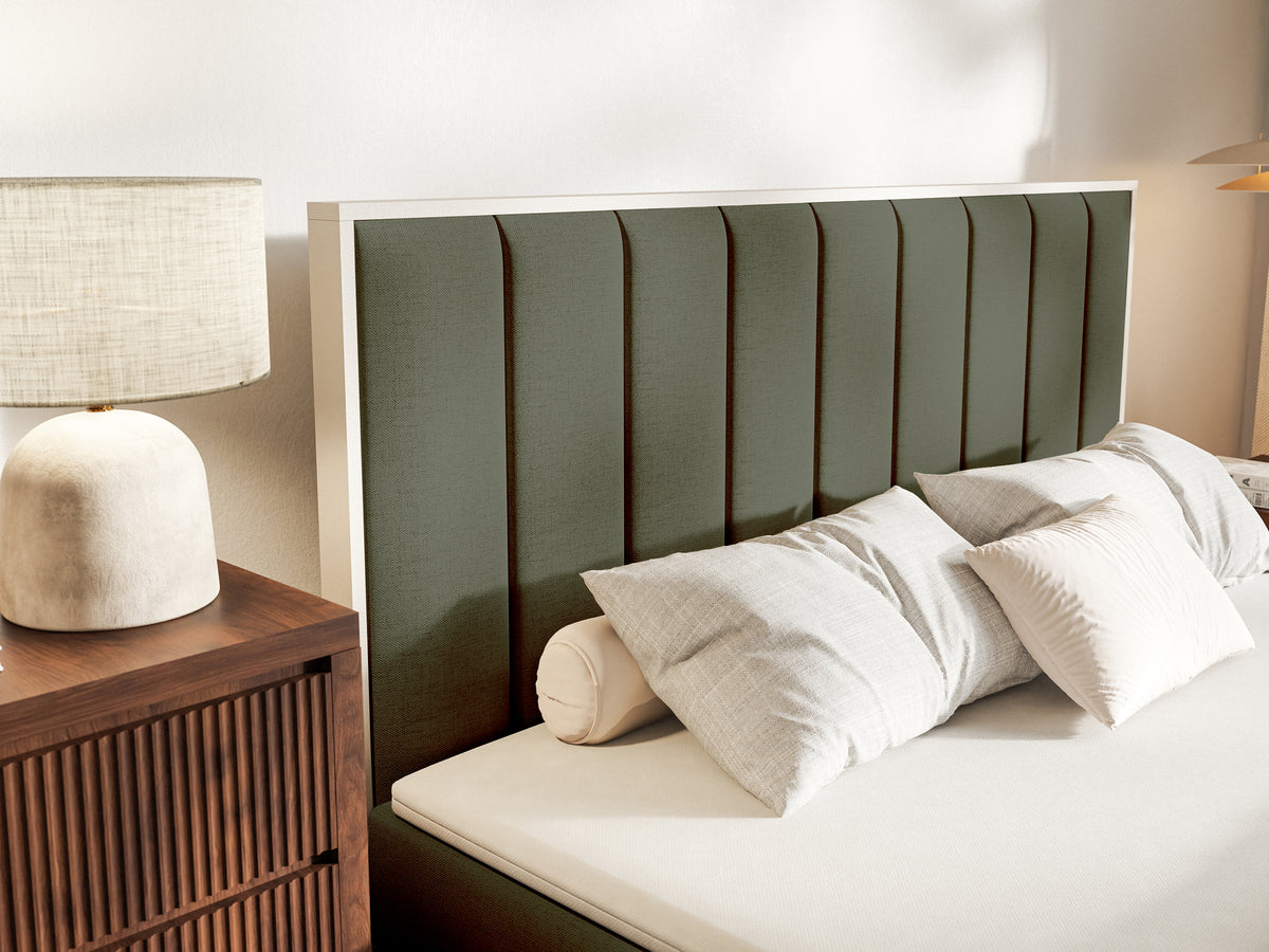 Lit continental 180x200 cm Togents avec rangements et surmatelas en chenille hydrofuge vert foncé