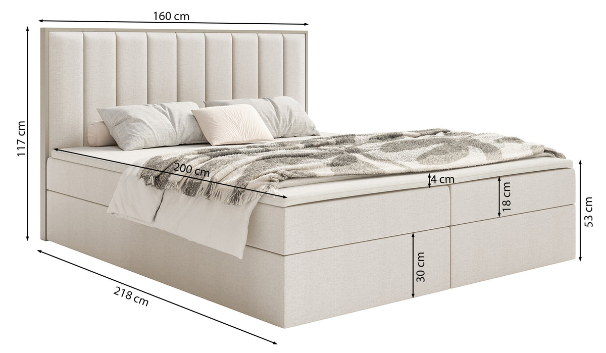 Kontinentalbett 160x200 cm Togents mit Stauraum und Topper, grauer hydrophober Chenillestoff