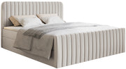 Kontinentalbett 200x200 cm Saliano mit Stauraum und Topper, hellbeiger hydrophober Chenillestoff