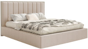 Lit tapissé 140x200 cm Togents avec rangement et éclairage LED, cadre métallique, tissu chenille beige hydrofuge