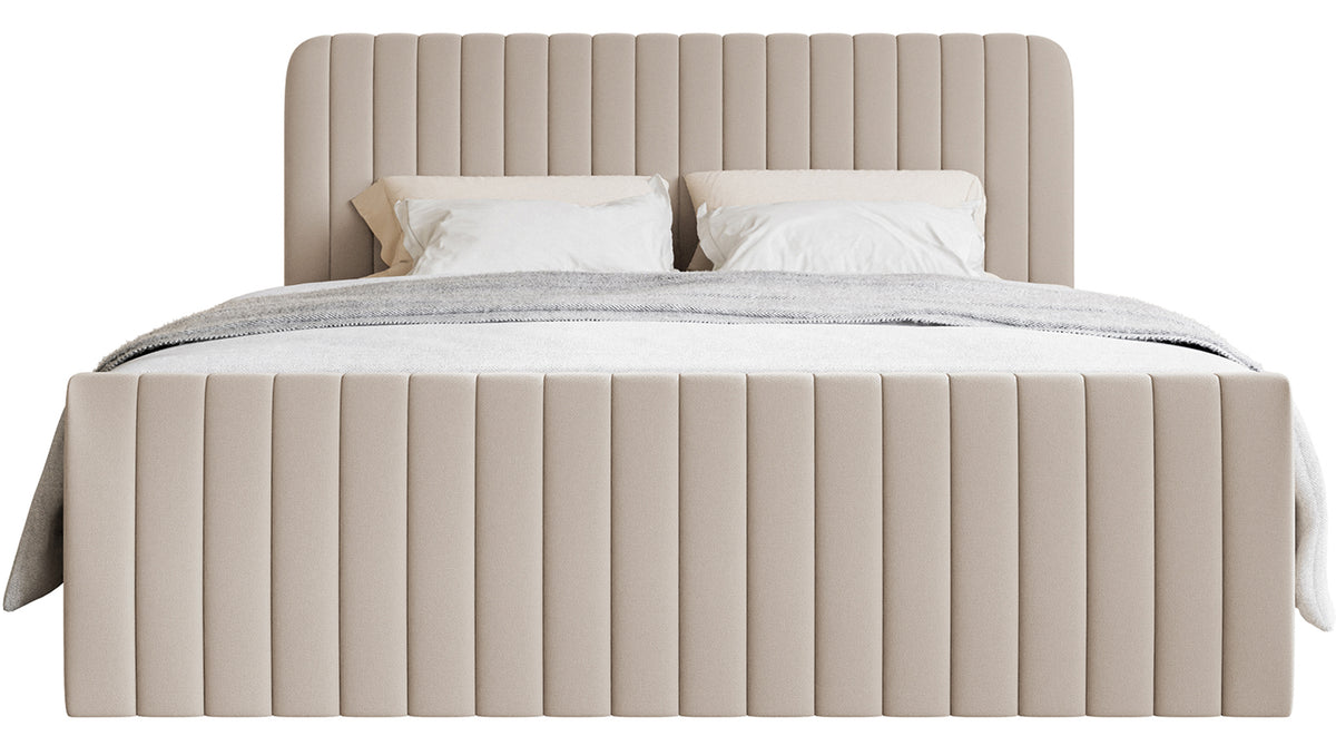 Kontinentales Bett 200x200 cm Saliano mit Stauraum und Topper, beige Chenille, wasserabweisend