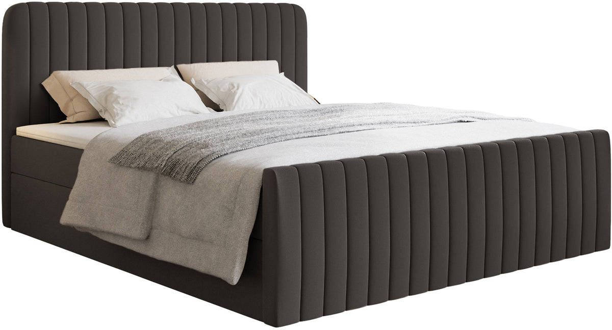 Lit continental 160x200 cm Saliano avec rangements et surmatelas en chenille hydrofuge graphite