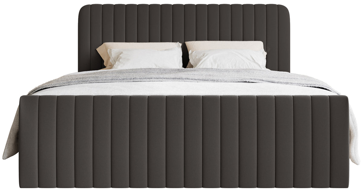 Lit continental 160x200 cm Saliano avec rangements et surmatelas en chenille hydrofuge graphite