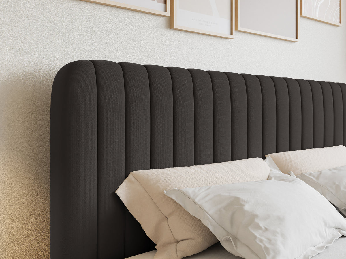 Lit continental 160x200 cm Saliano avec rangements et surmatelas en chenille hydrofuge graphite