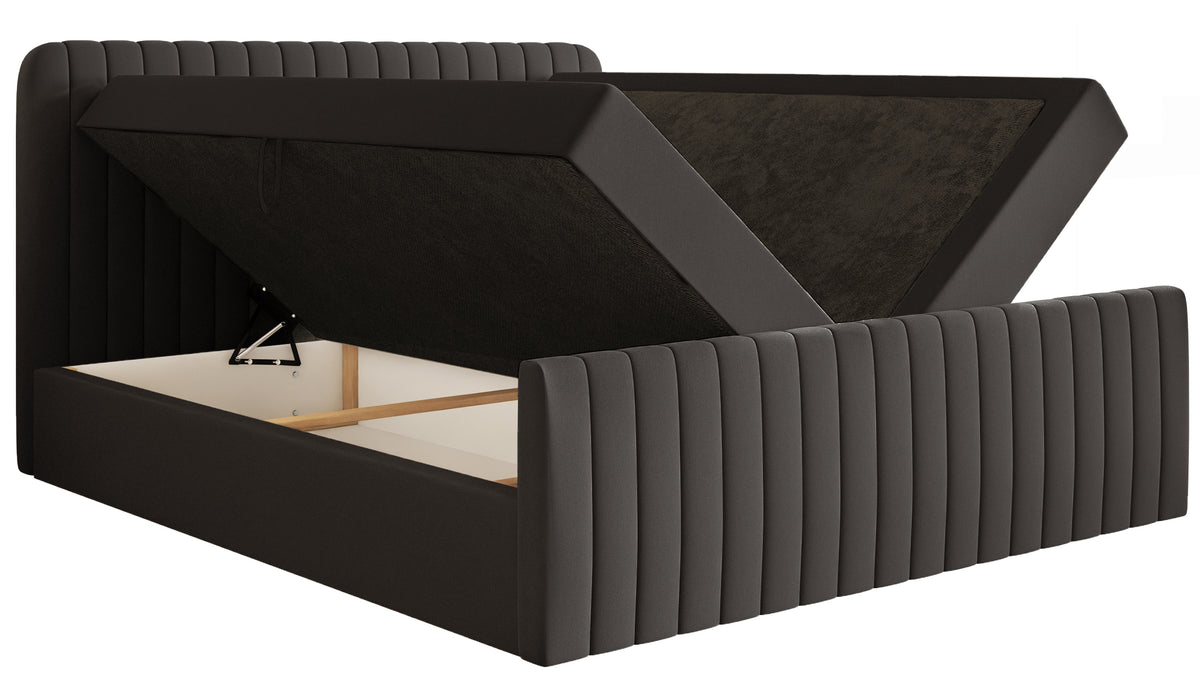 Lit continental 160x200 cm Saliano avec rangements et surmatelas en chenille hydrofuge graphite