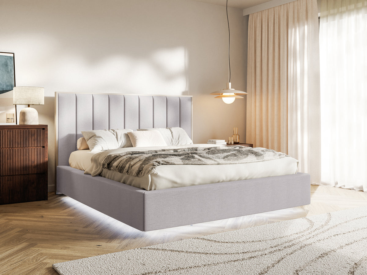 Lit tapissé 140x200 cm Togents avec éclairage LED gris chenille hydrofuge