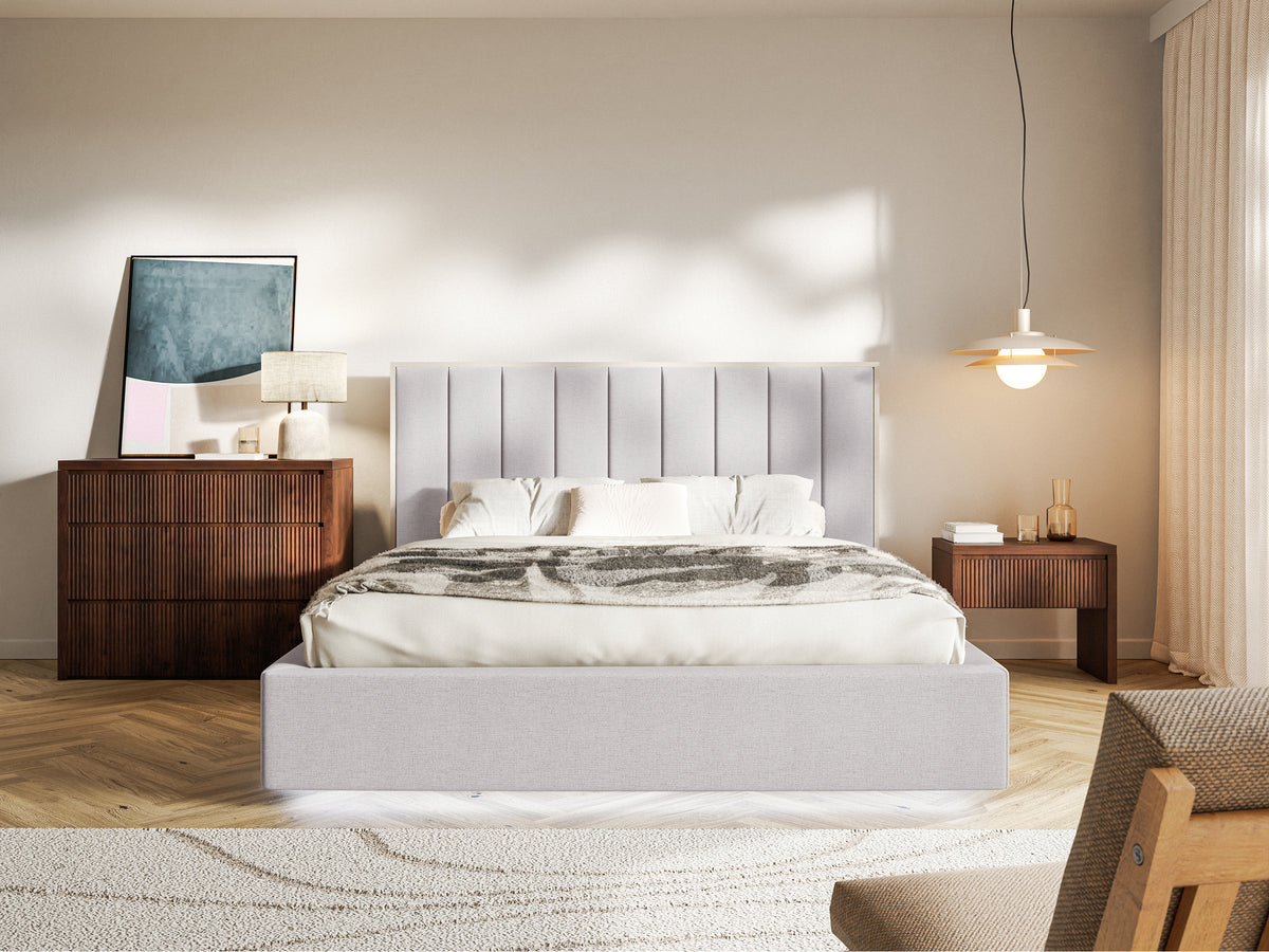 Lit tapissé 140x200 cm Togents avec éclairage LED gris chenille hydrofuge