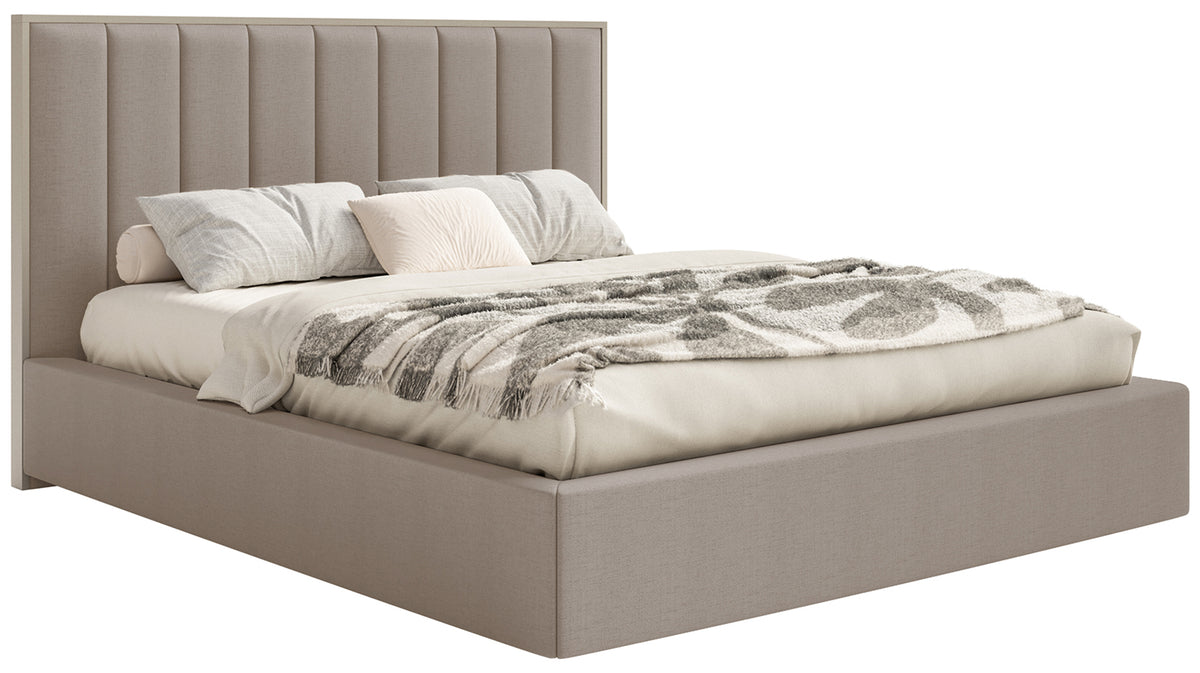 Lit tapissé 140x200 cm Togents avec éclairage LED, tissu chenille hydrofuge marron